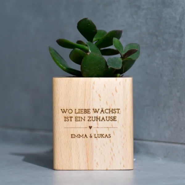 Zum Einzug | Personalisierter Holzblumentopf als Einzugsgeschenk – Bild 5