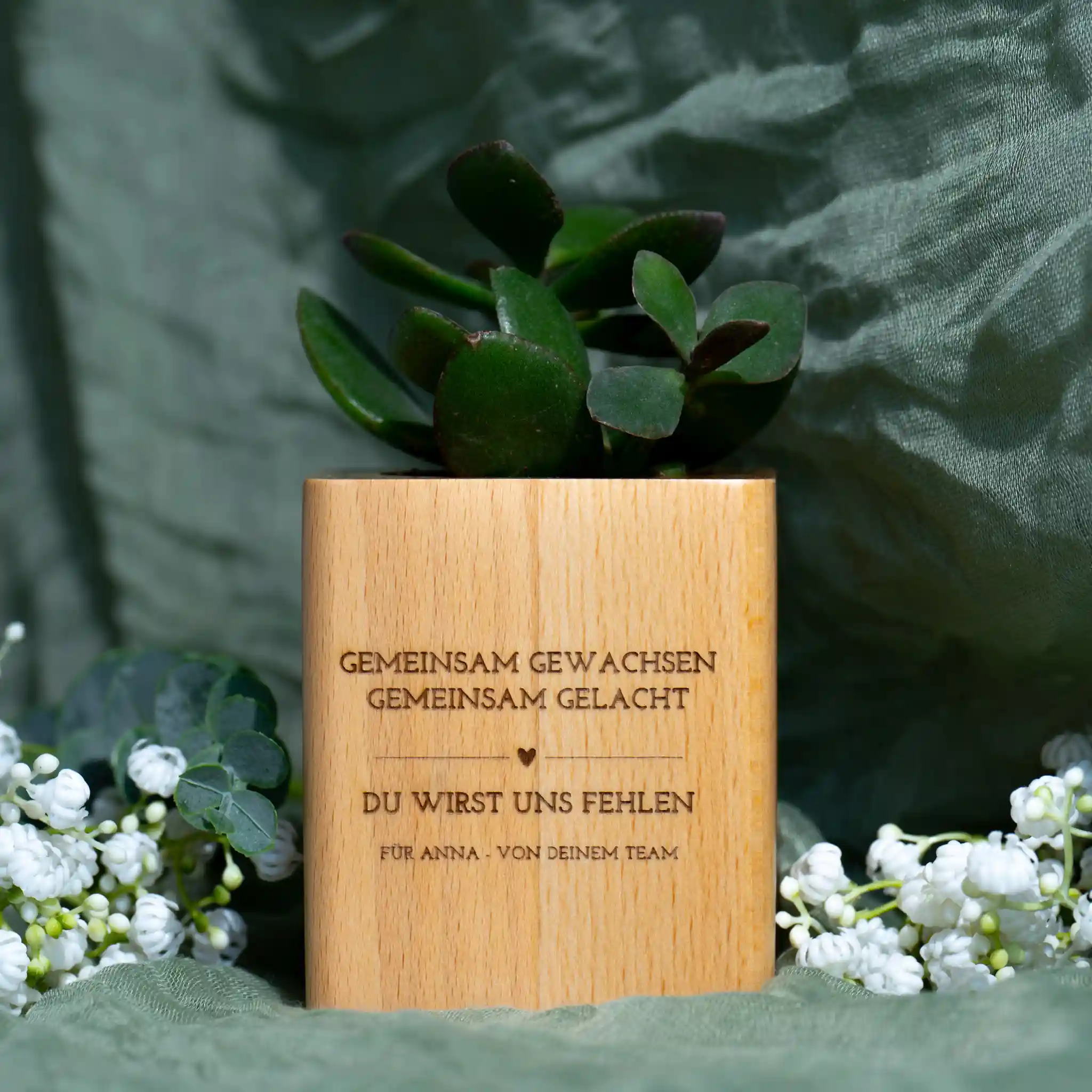 Für Kollegen | Personalisierter Holzblumentopf als Abschiedsgeschenk