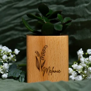 Für Freunde | Personalisierter Holzblumentopf mit Geburtsblume