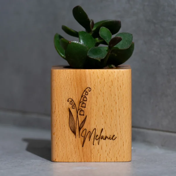 Für Freunde | Personalisierter Holzblumentopf mit Geburtsblume – Bild 4